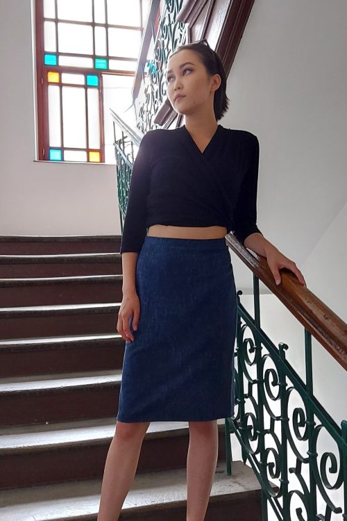 Spódnica prosta ołówek granatowy