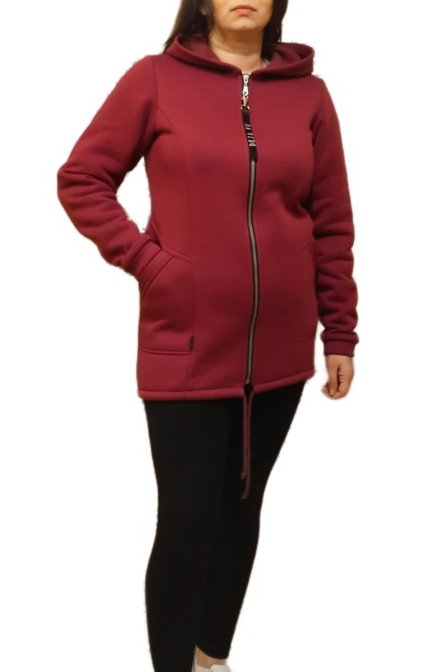 Gruba bluza rozpinana z kapturem BSK bordowy