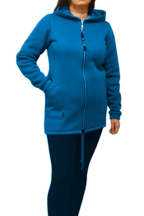 Gruba bluza rozpinana z kapturem BSK jasne indygo