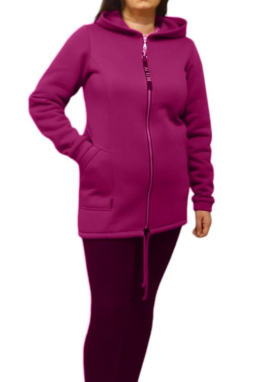 Gruba bluza rozpinana z kapturem BSK magenta