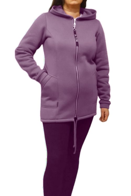 Gruba bluza rozpinana z kapturem BSK wrzosowy